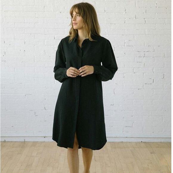 Tradlands Dresses & Skirts - Tradlands Chelsea Linen Tencel Blend Black Relaxed Button Front Shirt Dress Sm